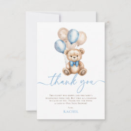 Nalle Balloths Blue Boy Baby Shower Tack Kort