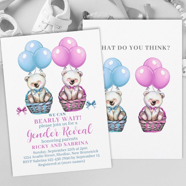 Nalle Barly Gender Reveal Baby Inbjudningar (Skapare uppladdad)