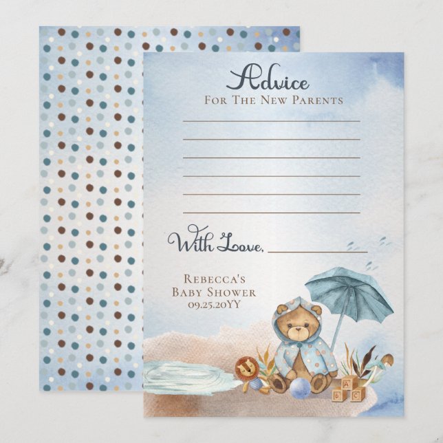 Nalle Barly Wait Boy Baby Shower Advice Inbjudningar (Fram/baksida)