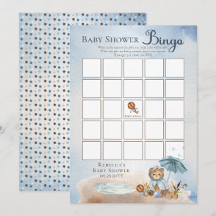 Nalle Barly Wait Boy Baby Shower Bingo Inbjudningar