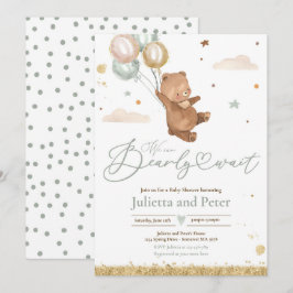 Nalle Barly Wait Gender Neutral Baby Shower Inbjudningar