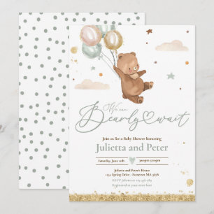 Nalle Barly Wait Gender Neutral Baby Shower Inbjudningar