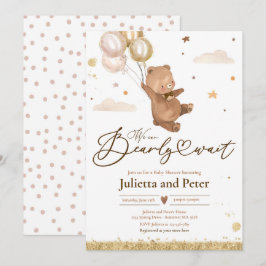 Nalle Barly Wait Gender Neutral Baby Shower Inbjudningar