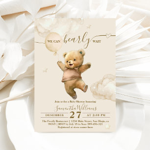 Nalle Barly Wait Luft Balloon Baby Shower Inbjudningar