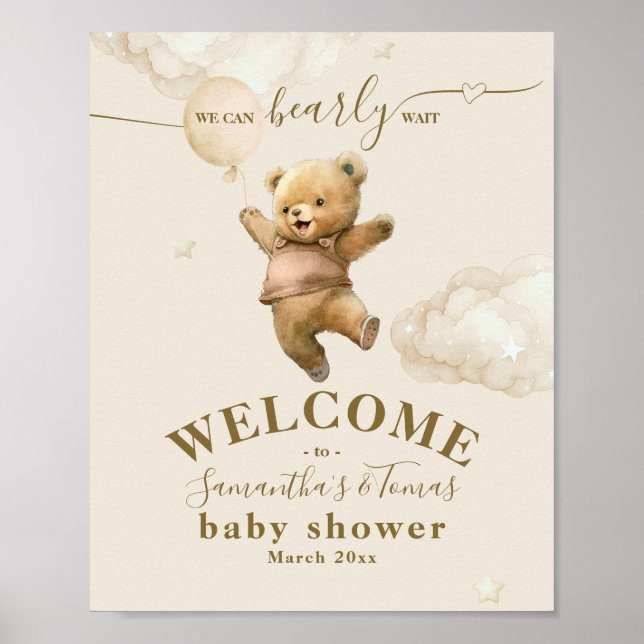 Nalle Barly Wait Luft Balloon Baby Shower Poster (Framsidan)