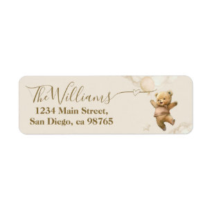 Nalle Barly Wait Luft Balloon Baby Shower Returadress Etikett