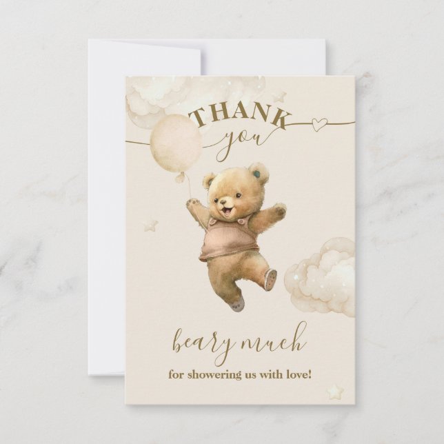 Nalle Barly Wait Luft Balloon Baby Shower Tack Kort (Framsida)