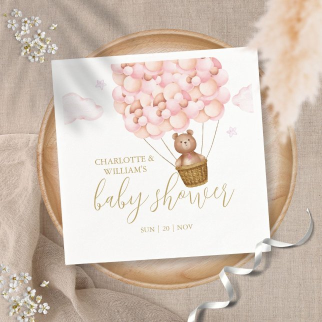 Nalle Barly Wait Rosa Girl Baby Shower Pappersservett (Skapare uppladdad)