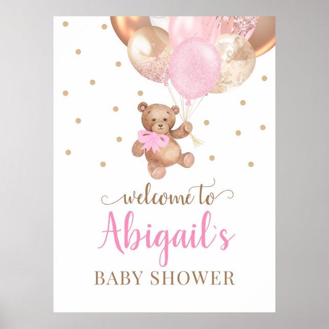 Nalle Barly Wait Welcome Baby Shower Poster (Framsidan)