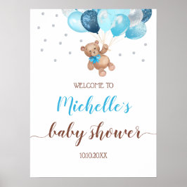 Nalle Barly Wait Welcome Baby Shower Poster
