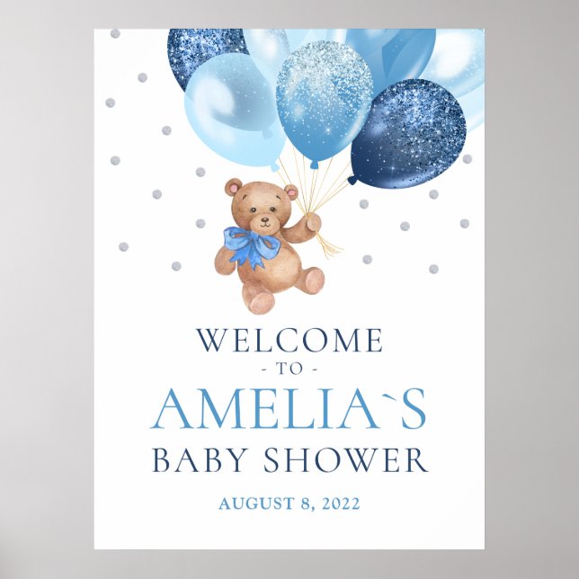 Nalle Barly Wait Welcome Baby Shower Poster (Framsidan)