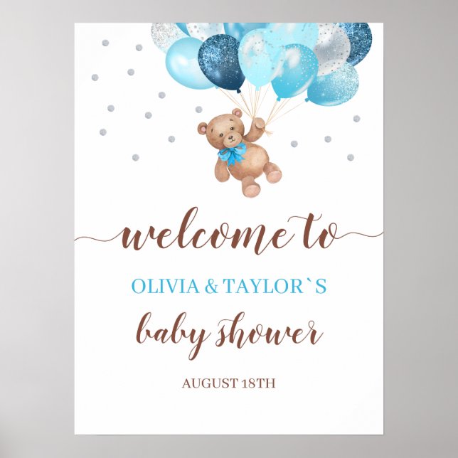 Nalle Barly Wait Welcome Baby Shower Poster (Framsidan)