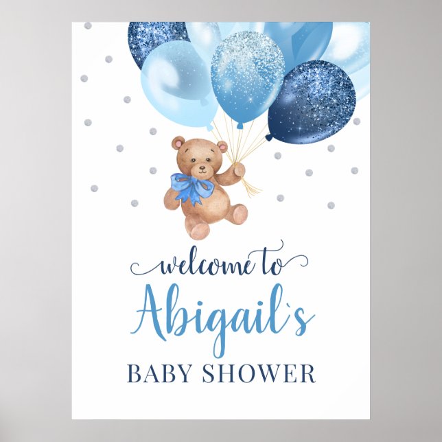 Nalle Barly Wait Welcome Baby Shower Poster (Framsidan)
