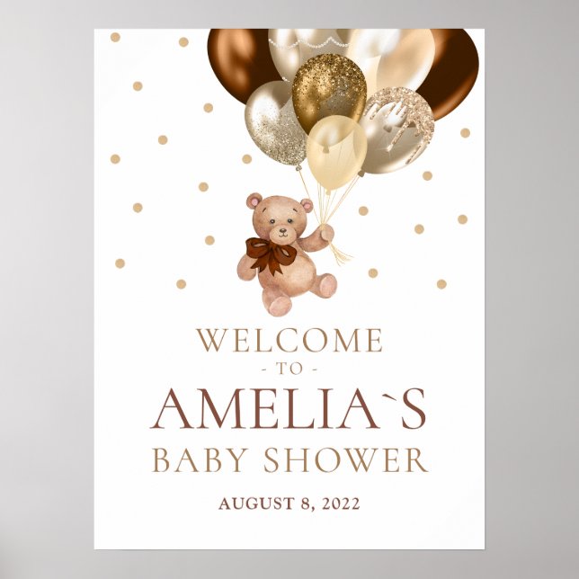 Nalle Barly Wait Welcome Baby Shower Poster (Framsidan)