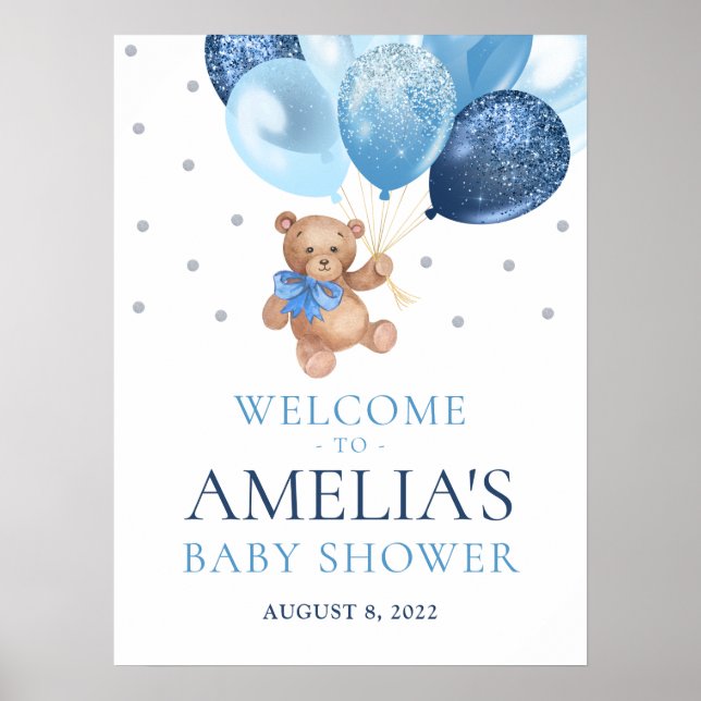 Nalle Barly Wait Welcome Baby Shower Poster (Framsidan)