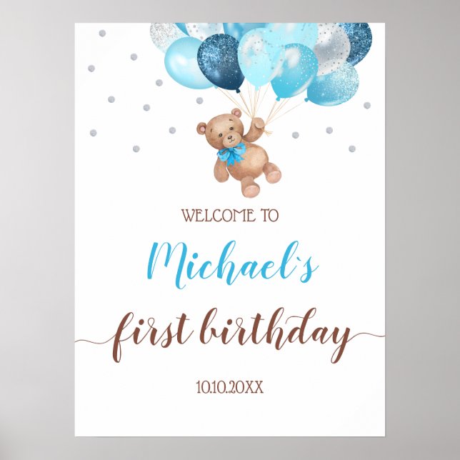 Nalle Barly Wait Welcome Välkommen första födelsed Poster (Framsidan)