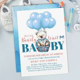 Nalle Barly With Blue Baby Shower Inbjudningar