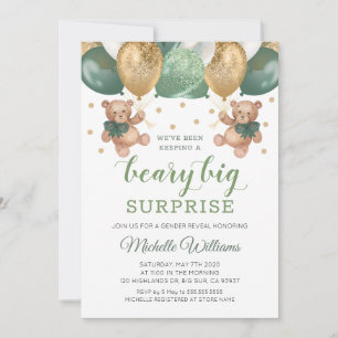 Nalle Beary Big Surprise Twillingars Gender Reveal Inbjudningar