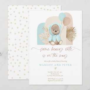 nalle Beary Cute Boho Baby Shower Inbjudningar