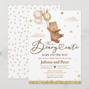 Nalle Beary Cute Gender Neutral Baby Shower Inbjudningar