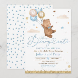 Nalle Beary Cute Pojke Blue Baby Shower Inbjudningar