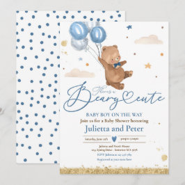 Nalle Beary Cute Pojke Blue Baby Shower Inbjudningar