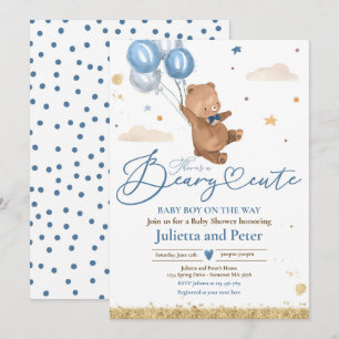Nalle Beary Cute Pojke Blue Baby Shower Inbjudningar