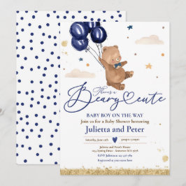 Nalle Beary Cute Pojke Navy Baby Shower Inbjudningar