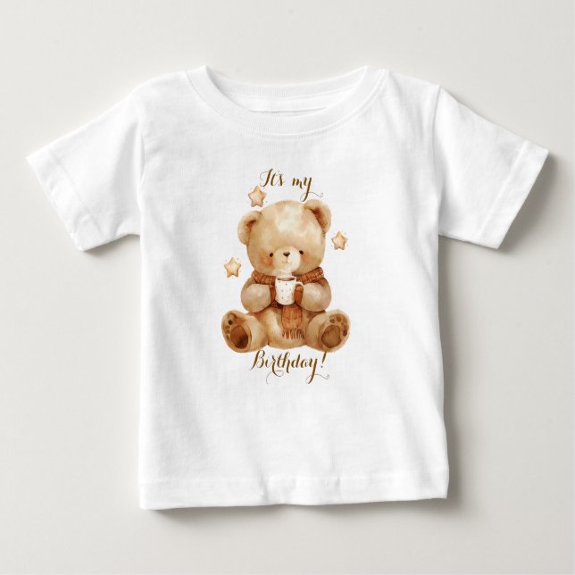 Nalle Beige Balloon Birthday T Shirt (Framsida)