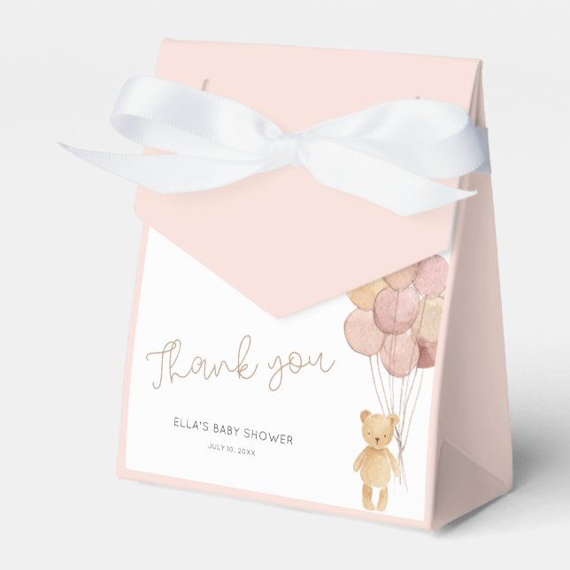 Nalle  Beige Balloons Baby Shower Presentaskar (Framsidan Sidan)