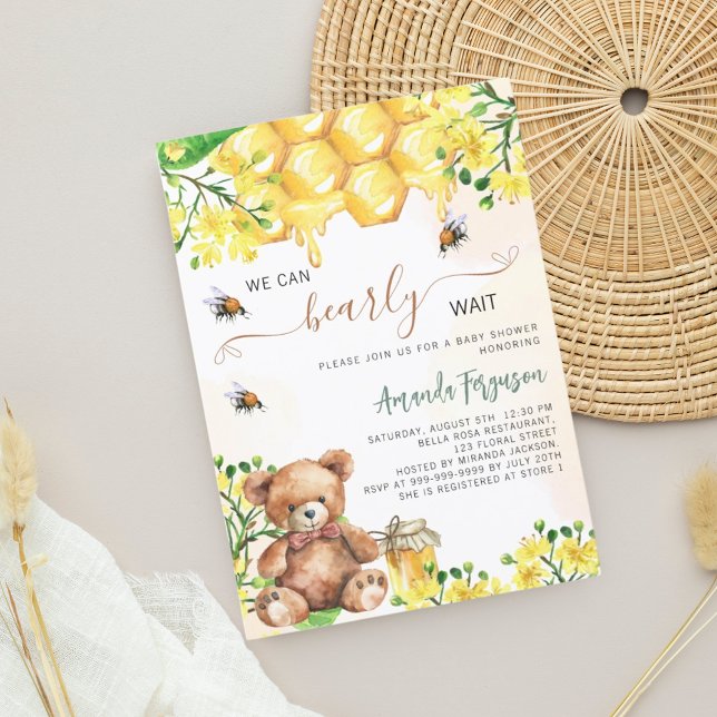 Nalle bin honeycomb gult Baby Shower Inbjudningar (Skapare uppladdad)
