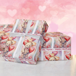 Nalle Birthday Balloons Child's Namn & Age Presentpapper