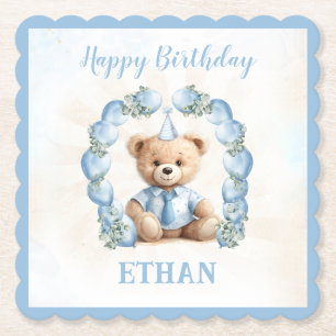 Nalle Birthday Boy Blue Papper Underlägg