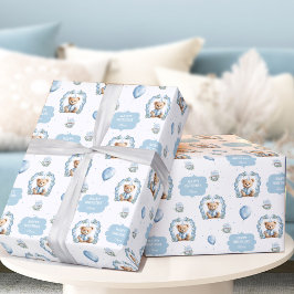 Nalle Birthday Boy Namn Blue Wrapping Papper Presentpapper