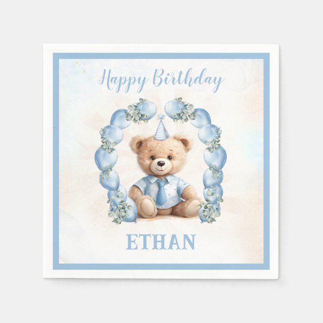 Nalle Birthday Little Boy Blue Papper Napkins Pappersservett (Framsidan)