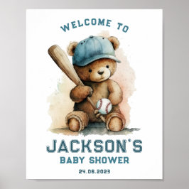 Nalle Björn Basebollspelare Pojke Välkommen Baby S Poster