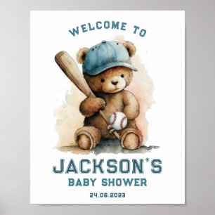 Nalle Björn Basebollspelare Pojke Välkommen Baby S Poster