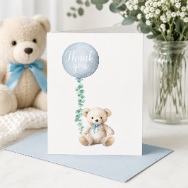 Nalle Björn Blå Bebis Shower Tackkort