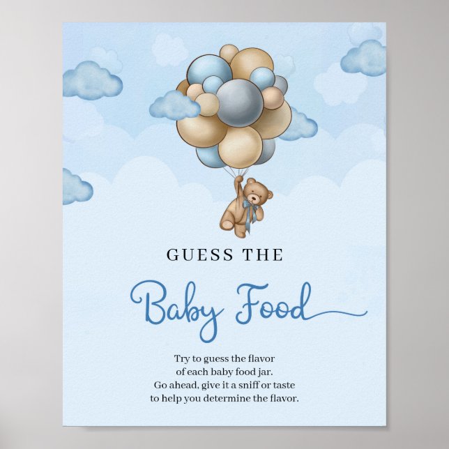 Nalle blå ballonger Gissa Baby Food-spelet Poster (Framsidan)