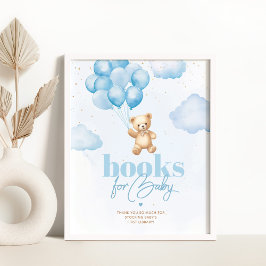 Nalle blå ballonger pojke Bokar för baby Poster