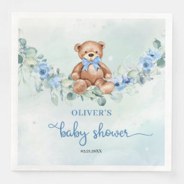 Nalle blå blommigt eucalyptus pojkbabydusch pappersservett