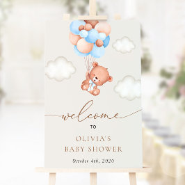 Nalle, blå bubblor, välkomstbesök för babyskor poster