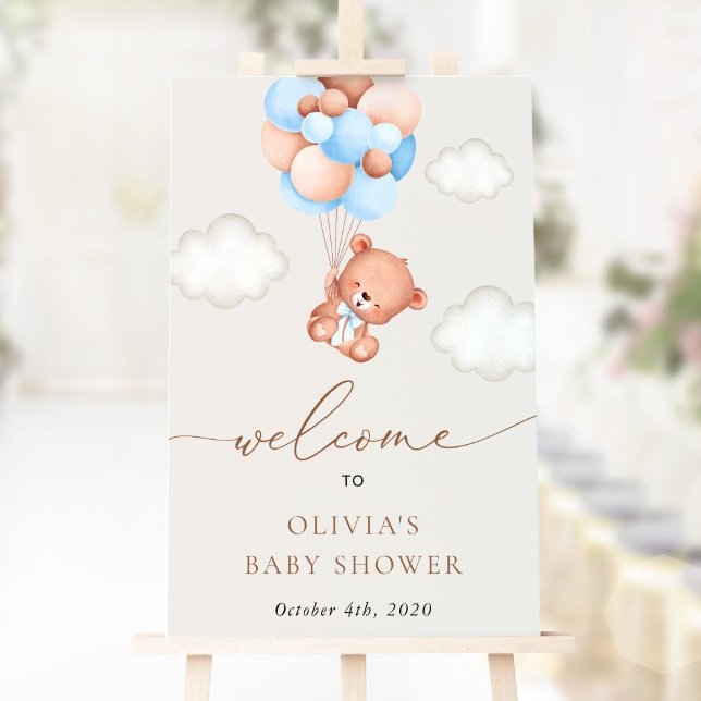Nalle, blå bubblor, välkomstbesök för babyskor poster (Skapare uppladdad)