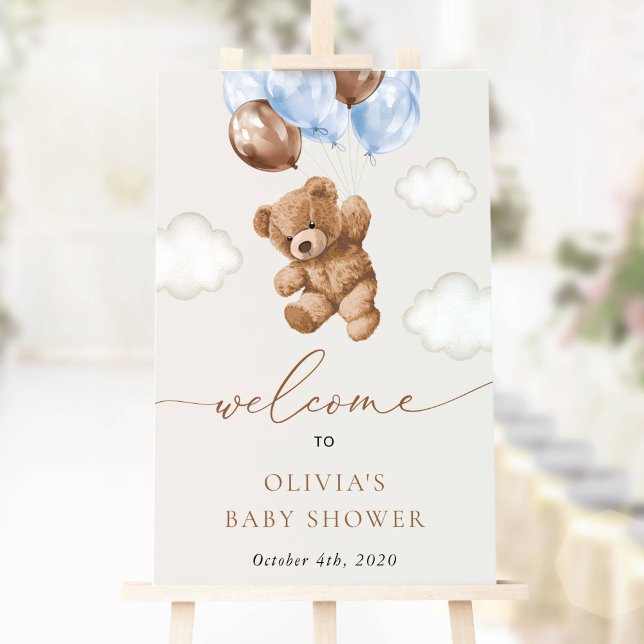 Nalle, blå bubblor, välkomstbesök för babyskor poster (Skapare uppladdad)