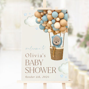 Nalle, blå bubblor, välkomstbesök för babyskor poster