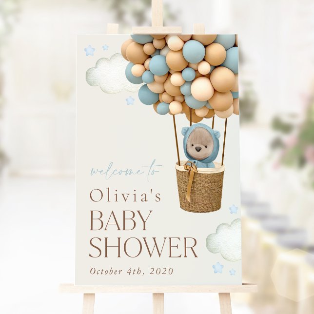 Nalle, blå bubblor, välkomstbesök för babyskor poster (Skapare uppladdad)