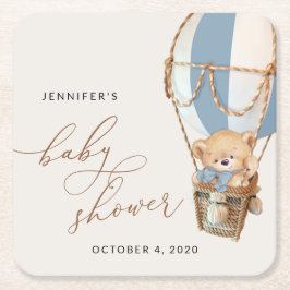 Nalle, blå Luftballong, babykläder Underlägg Papper Kvadrat