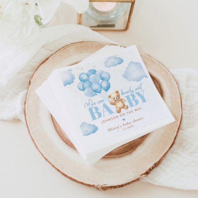 Nalle blå vi kan vänta tidigt på babyduschen pappersservett (Skapare uppladdad)