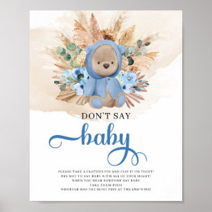 Nalle blåa blommor pampas säger inte baby poster