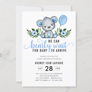 Nalle Blommigt Botaniskt Blue Boy Baby Shower Inbjudningar